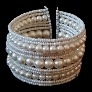 Stacked Faux Pearl Cuff Bracelet